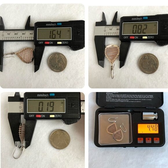 Sterling Silver 925 Italy Modernist Brass Woven Accent Teardrop Dangle Earrings - Picture 10 of 16